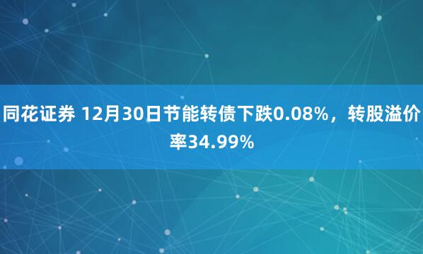 同花证券 12月30日节能转债下跌0.08%,转股溢价率34.99%